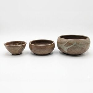 Handcrafted Brown Glazed Stoneware Ceramic Bowls (Set of 3)